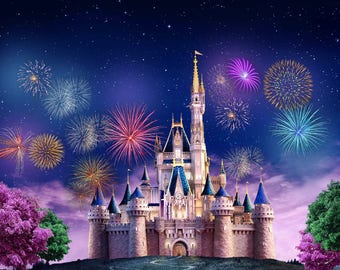Vinyl Fairy Tale Castle Night Tower Fireworks Photography Studio Backdrop Background