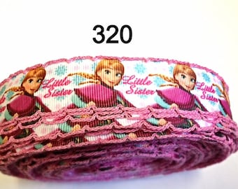 3 or 5 yard - 1" Frozen Princess Anna "Little Sister" with Pink Border Grosgrain Ribbon Hair bow Craft Supply