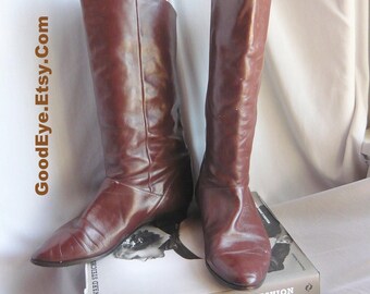 Vintage Slouchy Leather Pirate Boots / size 11 Eur 43 UK 8 / Cuff Pixie Flat Heel Knee 90s Boot / made in Brazil