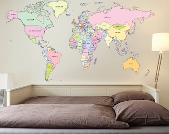 72ft printed world map wall vinyl self adhesive office travel