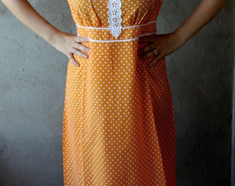 Vintage Hippie Nightgown Nightdress 1970s Orange