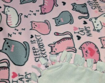 I Love Cat Naps Fleece Tied Blanket