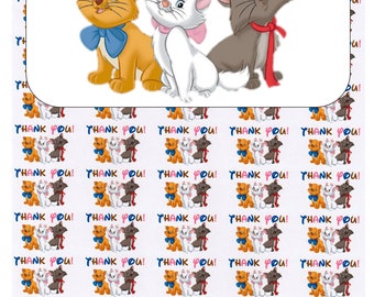 50 Aristocats Thank You Envelope Seals / Labels / Stickers, 1" by 1.5"