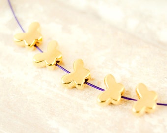 10x Metal bead Butterfly 7.5 mm Gold plated #4834