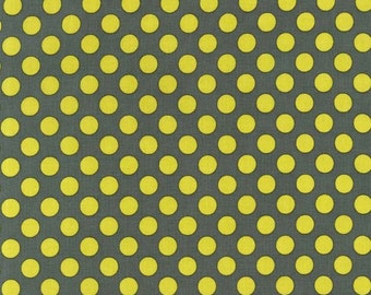 Ta Dot by Michael Miller - Moss - Yellow on Grey - 1/2 yard cotton quilt fabric 516