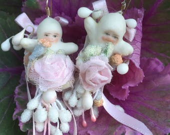 Ooak statement. Christmas earrings snowbabies are born