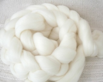 Naked Merino Roving Top Braid - natural white merino wool roving
