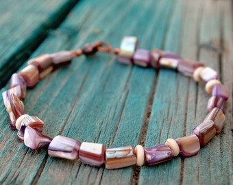 Lavendar Shell Nugget and Bone Disc Bracelet