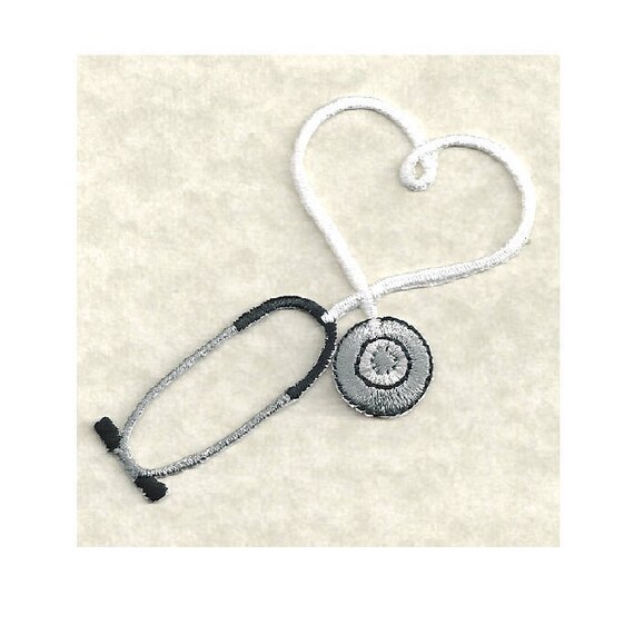 Embroidered White Stethoscope Iron On Applique Patch Medical