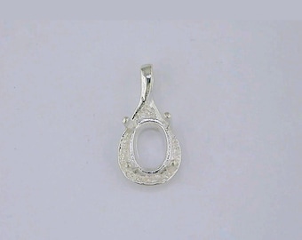 Solid Sterling Silver or 14kt Yellow or White Gold 7x5-10X8mm Oval Semi Textured Fancy Pendant Setting, New, Made in USA 161-750/141-750