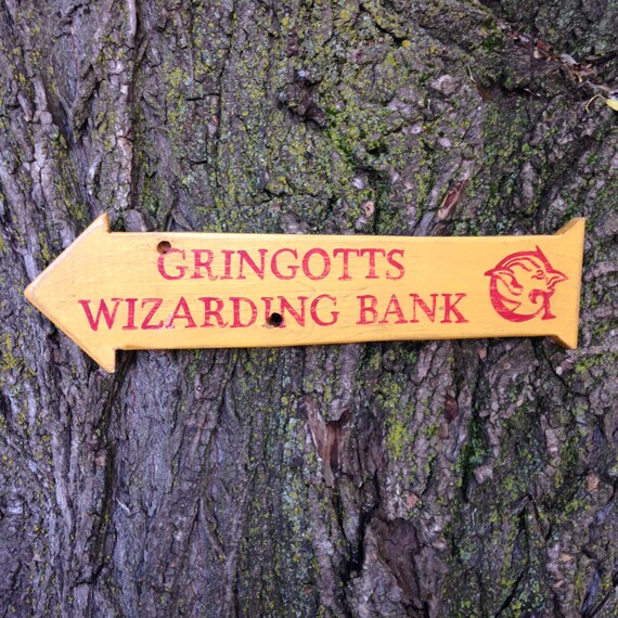 Gringotts Wizarding Bank Distressed Wooden Directional Sign
