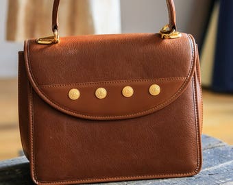 Brown Leather Handbag|Top Handle Bag |Michel Angelo | 60s style leather handbag |50s handbag | Top handle leather handbag | mad men purse