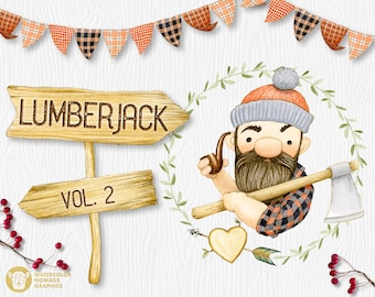 Lumberjack Clipart, Dude, Buffalo Plaid Digital Paper, Fathers Day, Men clipart, Camping clipart, Woodland illustrations, Axe, Arrow, Tent