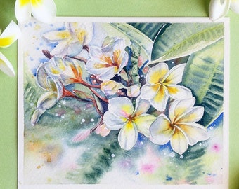 Original. Plumeria flowers watercolor fine art
