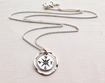 College Graduation Gift, Compass Necklace, Travel Jewelry, Wanderlust, Sterling Silver, Dainty, Minimalist Jewelry, Gift for Her