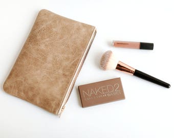 JANE Makeup Bag. Leather Clutch. Leather Cosmetic Bag . Leather Pouch. Makeup Bag