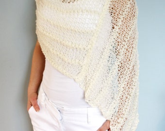 Poncho Knitting PATTERN - Thick and Thin Poncho, See-through Chunky Lace Shoulders Cover-up/Loose Knit Capelet/Bridal Wrap