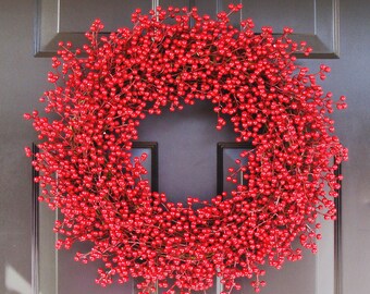 Christmas Wreath, Winter Berry Chistmas Wreath, Valentine's Day Wreath, Valentine Decor, Year Round Wreath, ALL WEATHER Berry Wreath