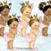 Princess Ruffle Pants Pink Pearl Necklace Gold Crown | Vintage Baby Girl | 3 Skin Tones | Clipart Instant Download