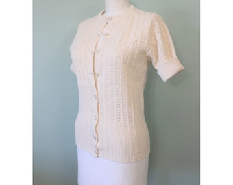 SALE | 1970s cream open knit cardigan | vintage 70s cardigan sweater