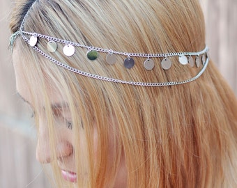 THE AURORA sale! Silver Coin Crown Gypsy Hair Chain Jewelry Boho Spring Princess Egyptian Cleopatra Belly Dancer Festival Spring Christmas