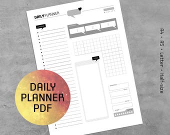 Daily Planner Printable PDF, Bullet Journal 2018 Template, Planner Pages, Daily To Do List, A4, A5, Letter, Half-size
