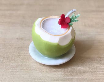 Miniature Coconut Juice,Dollhouse Coconut,Miniature Fruit Juice,Miniature Juice,Miniature Tropical Juice,Mini Coconut Drink