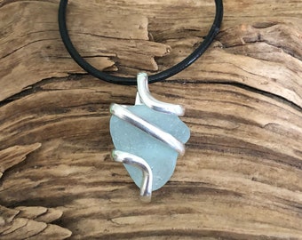 Sea glass jewelry- Aqua blue sea glass necklace