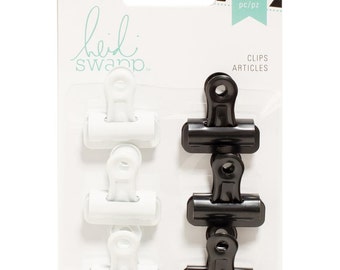 Black and White Bulldog Clips - Set of 6 - for Scrapbooks, Paper Crafts, Mixed Media, Organizing Supplies, by Heidi Swapp