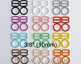 3/8" (10mm) Bra Sliders & Rings - Nylon Coated Metal - Headband Adjusters