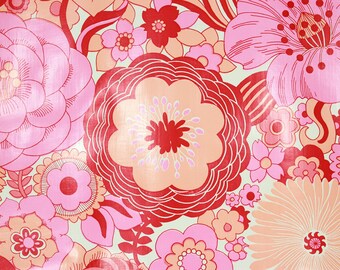 1970s Retro Vintage Wallpaper Vinyl Large Red and Pink Flower Power by the Yard