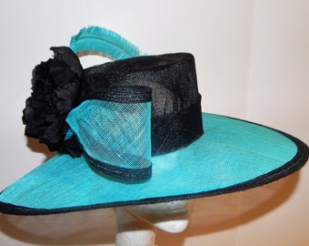 Black and Turquoise Sinamay Kentucky Derby Hat