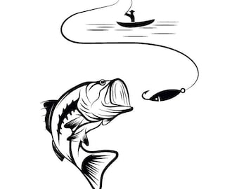 Bass Fishing #4 Logo Angling Fish Hook Fresh Water Hunting Largemouth Smallmouth Striped .SVG .EPS .PNG Clipart Vector Cricut Cut Cutting