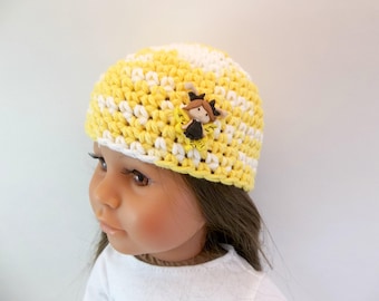 18 inch Doll Crochet Hat Fits American Girl Doll Yellow and White with Flutterbug Accessories Toys