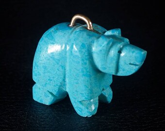Turquoise Bear Fetish Pendant with Gold Bail
