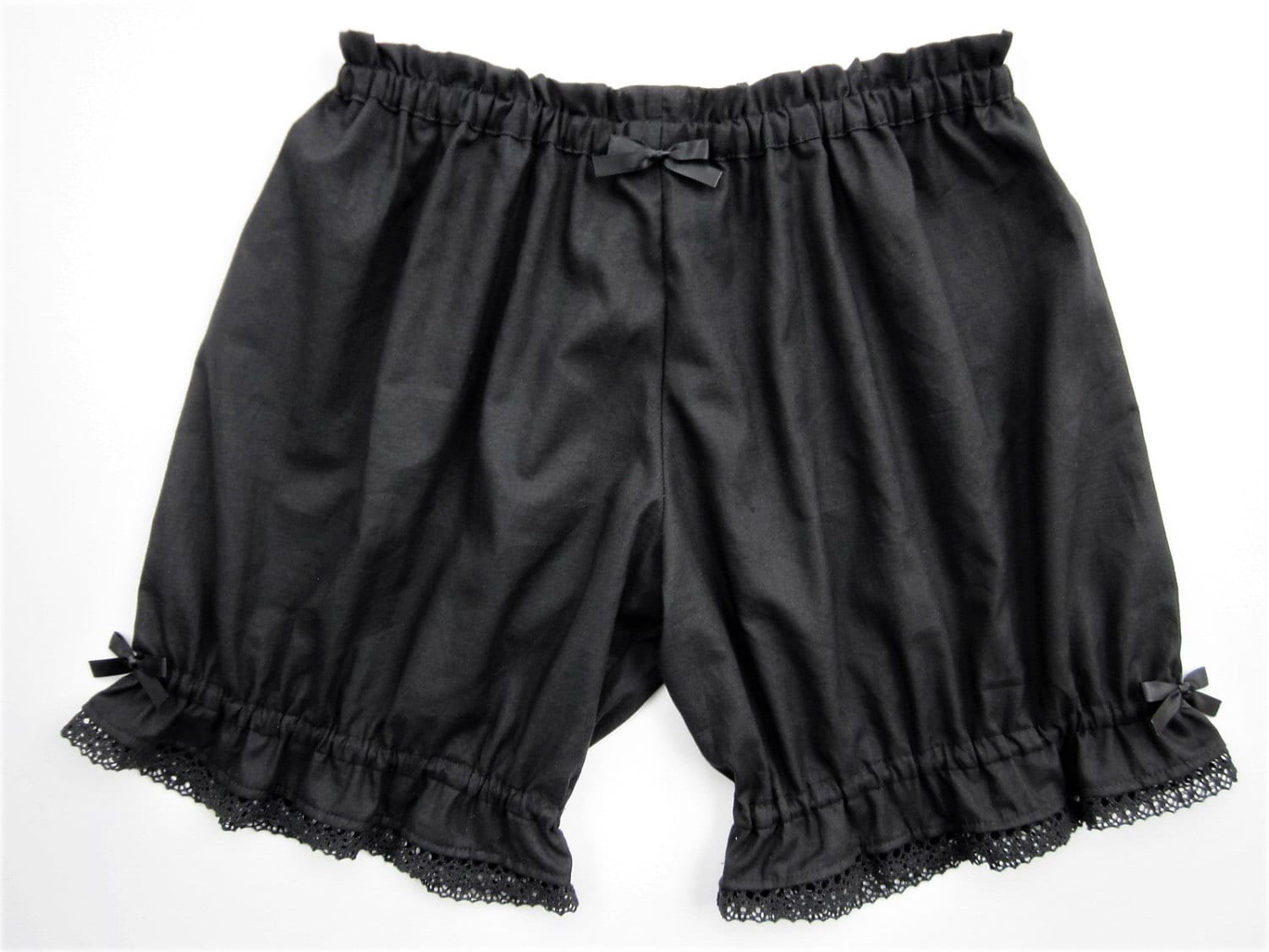 Womens Bloomers / Black Cotton with Lace / Pajama Shorts