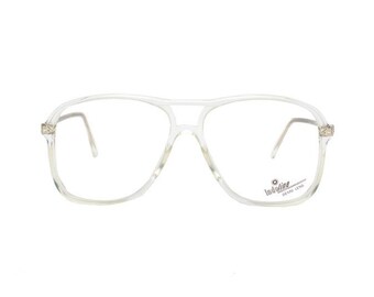 transparent aviator glasses - crystal clear vintage eyeglasses frames - 80s new old stock clear frame glasses oversized