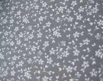 100 percent cotton fabric/gray/white flowers/quilting/crafts/apparel/by the yard