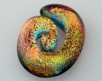 Dichroic Cabochon, Spiral Cabochon, Jewelry CAB in Copper and Gold, 19 mm x 25 mm, Decorative Tile, Mosaic Decorative Tile,