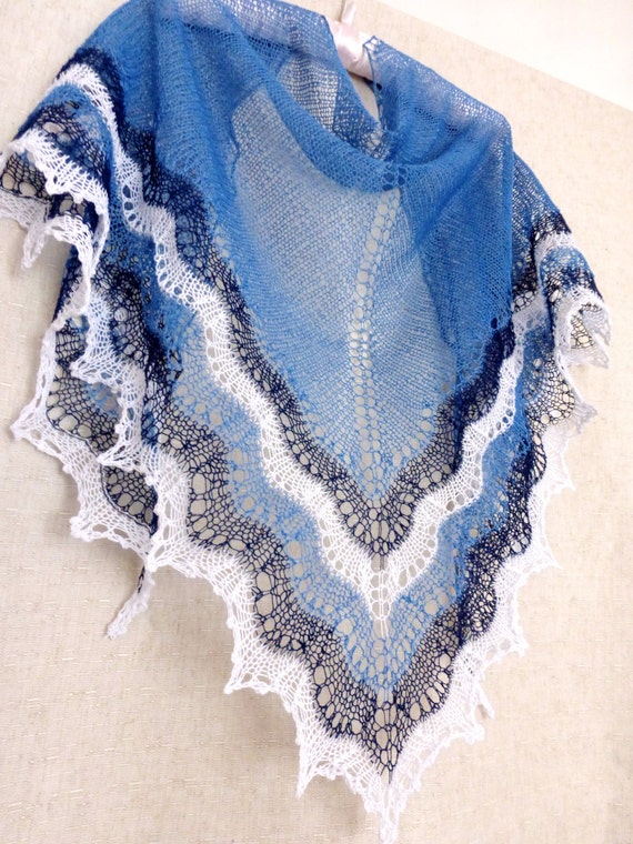 Lace Shawl Linen. Hand Knitted Shawl. Made To Order! Hand Knit Summer Shawl. Lace Scarf, Blue Shawl. Linen Shawl. Openwork