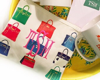 Monogrammed Handbags Flat Zip Top Bag