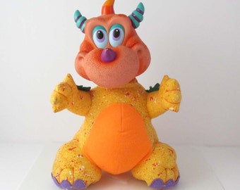 Russ WuggaWuff Orange Dragon Toy Plush Doll Happi Glumps 10 Inches