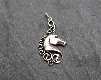 Unicorn Pendant, Sterling Silver, Unicorn Charm, Fantasy Pendant, Silver Unicorn, Unicorn Necklace, Necklace Component, Magical, 925