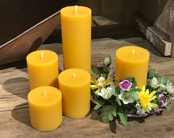 3" Pillar Beeswax Candle - Beeswax Pillar Candle Pure Beeswax from Beekeepers Hives