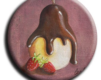 Magnet magnet depicting a PEAR beautiful Helen chocolate plum 45 mm