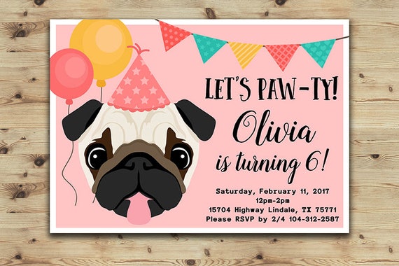 Pug Birthday Invitations 1