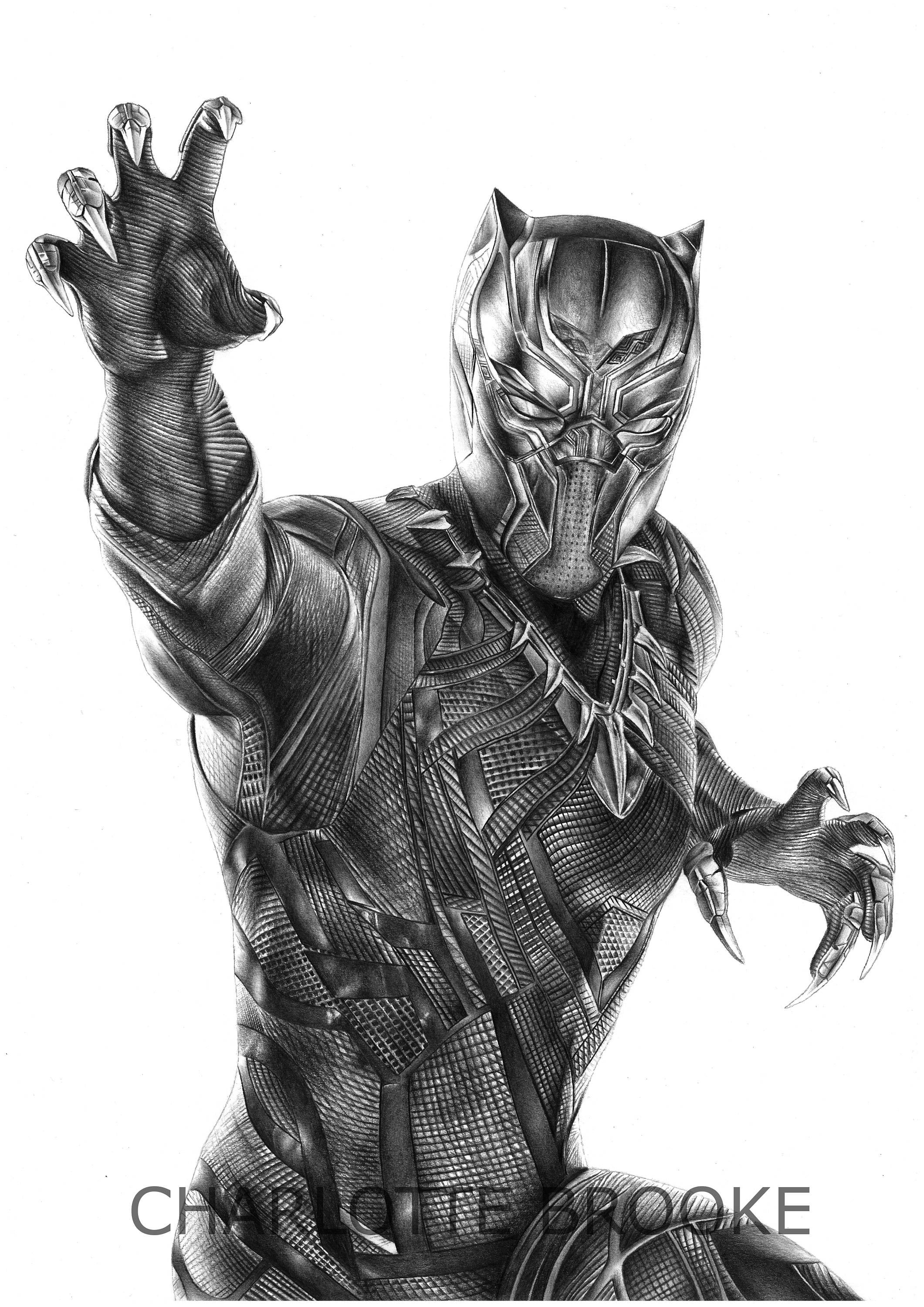 Black Panther Pencil Portrait Drawing Print