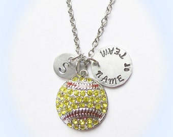 Personalized Softball Necklace, Softball Mom, Softball Coach Gift, Initial or Jersey Number, Softball Team Gift, Softball Jewelry