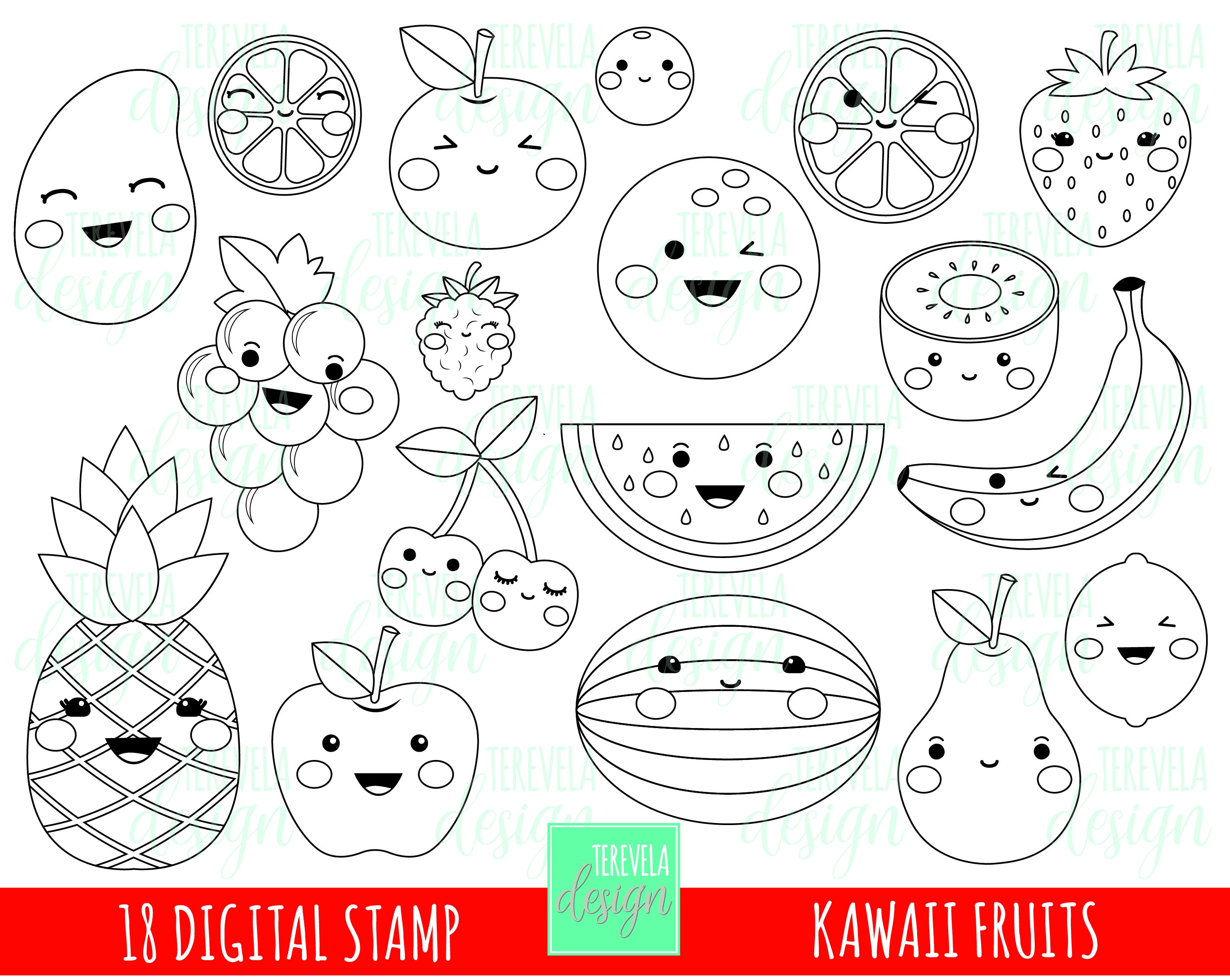 Cute Kawaii Fruit Coloring Pages