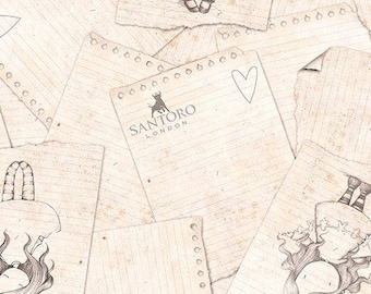 Santoro, Gorjuss, Letters from the Heart, heart Sketches on Ecru Cotton Woven
